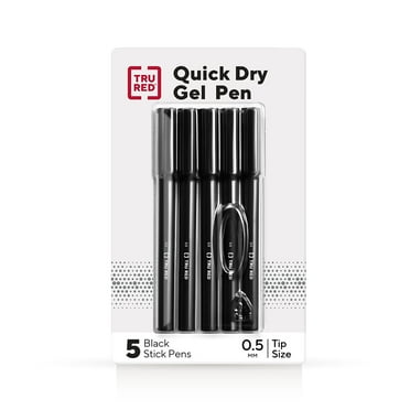 TRU RED Quick-Dry Gel Pens - Fine 0.5mm Retractable Black Pens, Pack Of 12 (TR54489)