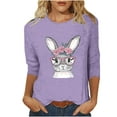 thumbnail image 2 of Cavosen Happy Easter Women's Summer Tops and Blouses 3/4 Sleeve Bunny Print Pullover Shirts Round Neck Festival Blouse Vacation Holiday T Shirts Loose Dressy Tees Purple M, 2 of 4