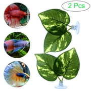 GreenJoy Betta Fish Leaf Bed Pad Aquarium Plastic Plants with Suction Cup Green 2 pcs