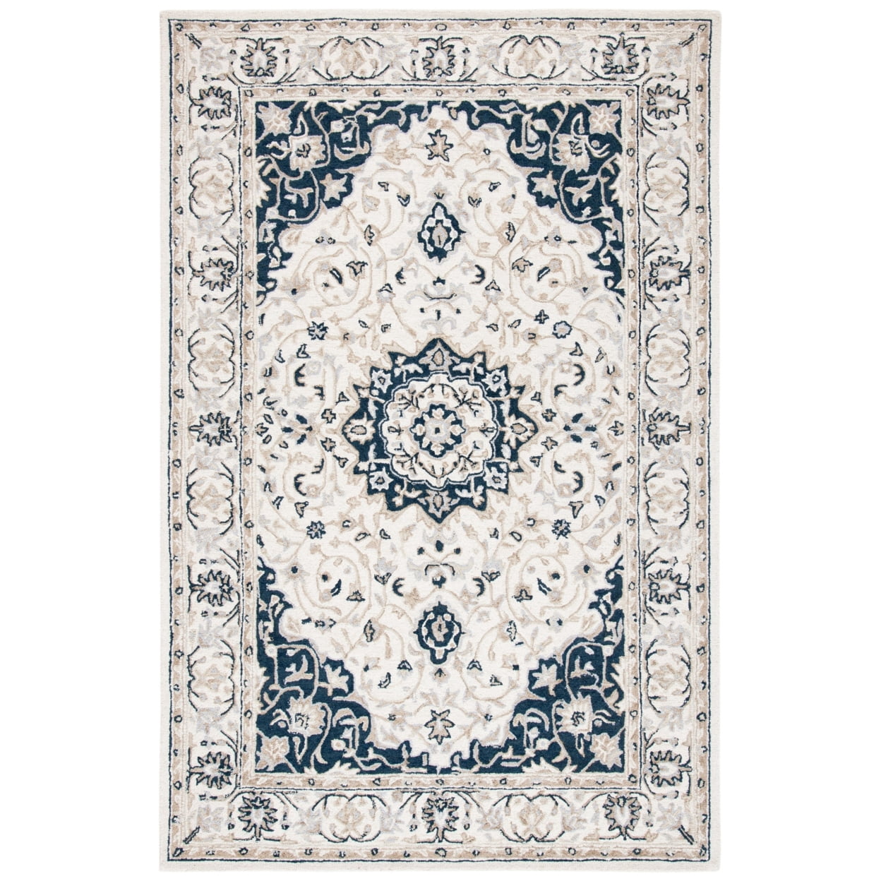 SAFAVIEH Micro-Loop Diamond Geometric Area Rug, Ivory/Navy, 5' x 5' Round