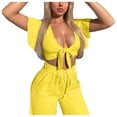 thumbnail image 2 of Puntoco Mujer Vacaciones Moda V Cuello Sólido Manga Corta Pantalones Largos 2 Traje Fiesta Liquidación Puntoco Puntoco-5937, 2 of 8