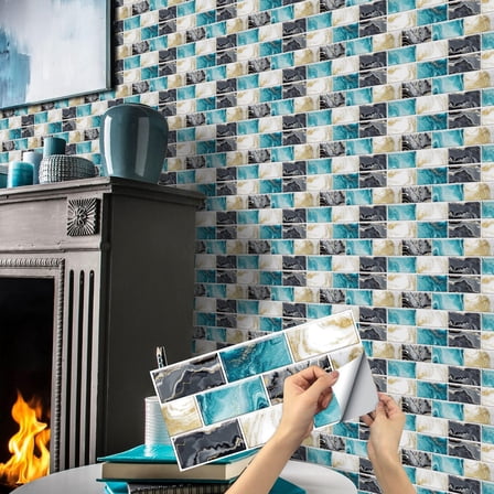 6Sheets Peel and Stick Tile Sticker 11.8"x5.9" Self Adhesive Vinyl Mosaic Brick Marbling Wall Decals DIY Decor Kitchen Backsplash Waterproof