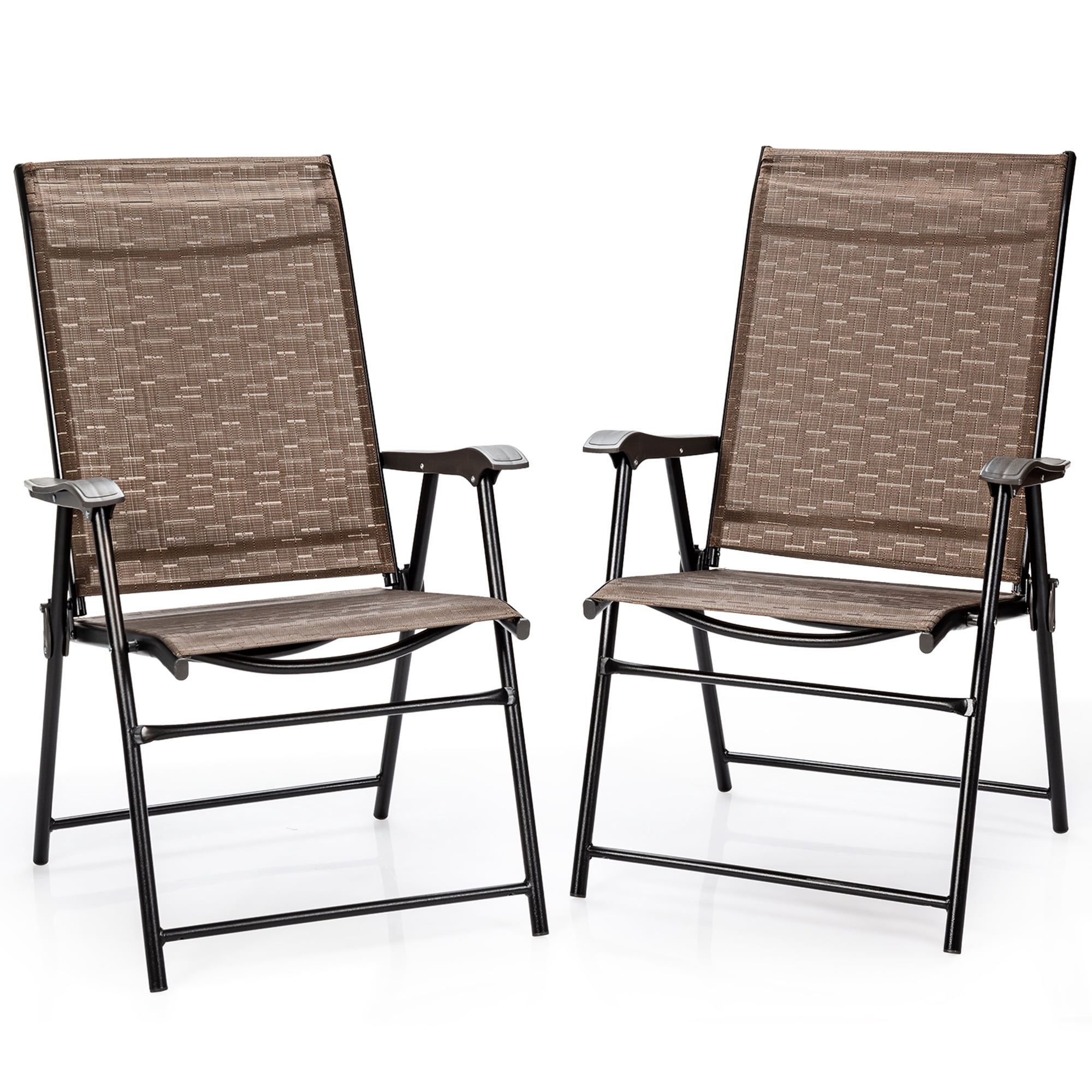 Gymax Set of 2 Folding Portable Patio Chairs Yard Outdoor w/ Armrests & Backrest