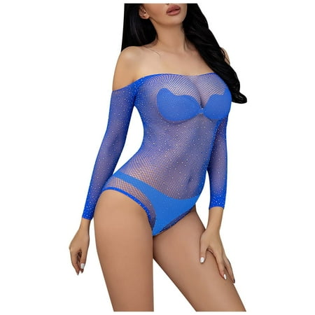 

Womens Sexy Lingerie Fishnet Seamless Mesh Netting Chemise Rhinestones Hollow Out Babydoll Bodysuit Sleepwear Sexy Naughty Lace Strappy Teddy Babydoll Exotic Bathing Suits A617-6507