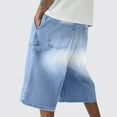 thumbnail image 6 of Jean Shorts Men Baggy Hip Hop Elastic Waist Drawstring Wide Leg Knee Length Denim Bermuda Shorts with Pockets Loose Fit Summer Streetwear Casual Mens Denim Shorts Blue L, 6 of 7