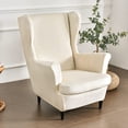thumbnail image 4 of SHANNA Stretch Wingback Chair Covers, Velvet Wing Chair Slipcover Soft Furniture Covers For Living Room Bedroom Hotel (Beige White), 4 of 10