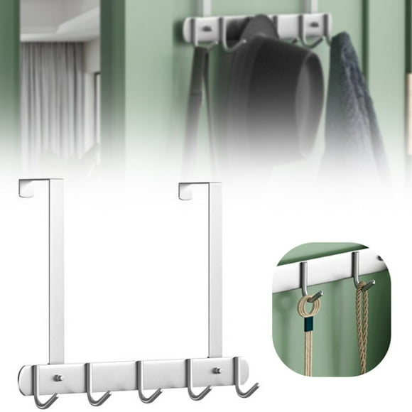 The Door Hook Hanger 5 Hooks Heavy Duty Over The Door Towel Rack Coat Rack For Clothes Hat Towel Stainless Drywall Hammer,1X Door Hook Punch-Free Clothes Hanger Clearance