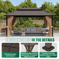 thumbnail image 4 of Clouddwell 12' x 16' Gazebo for Patio, Gazebo Pergola with Sloped Roof, Large Wall-Mounted Heavy Duty Awnings, for Deck, Patio and Backyard,Brown, 4 of 8