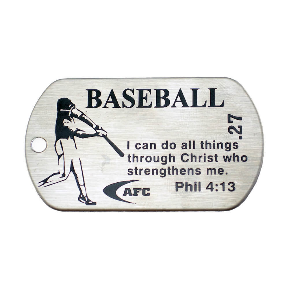 Baseball Stainless Steel Dog Tag Necklace- Phil 4:13 by Shields of Strength