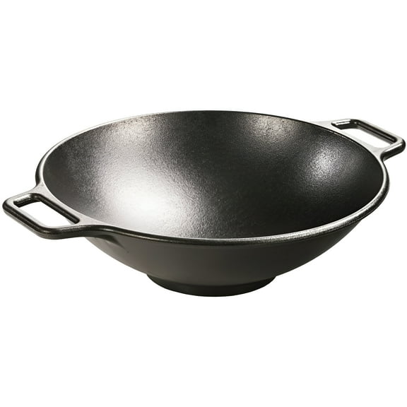 Lodge Pre-Seasoned 14" Cast Iron Wok with Flat Base & Loop Handles