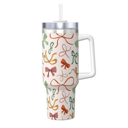 

Sikiie Colorful Bow Knots Insulated Stainless Water Bottle Lid Travel Mug Cup Insulated Tumblers Cup 40oz Ice Bully With Handle
