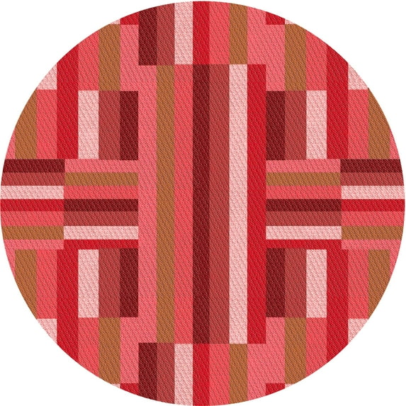 Ahgly Company Machine Washable Indoor Round Transitional Red Area Rugs, 3' Round