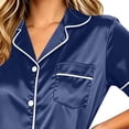 thumbnail image 5 of Silk Satin Pajamas Set Women Short Sleeve Sleepwear Soft Button Down Loungewear Pjs Set Blue XXL(XXL), 5 of 5