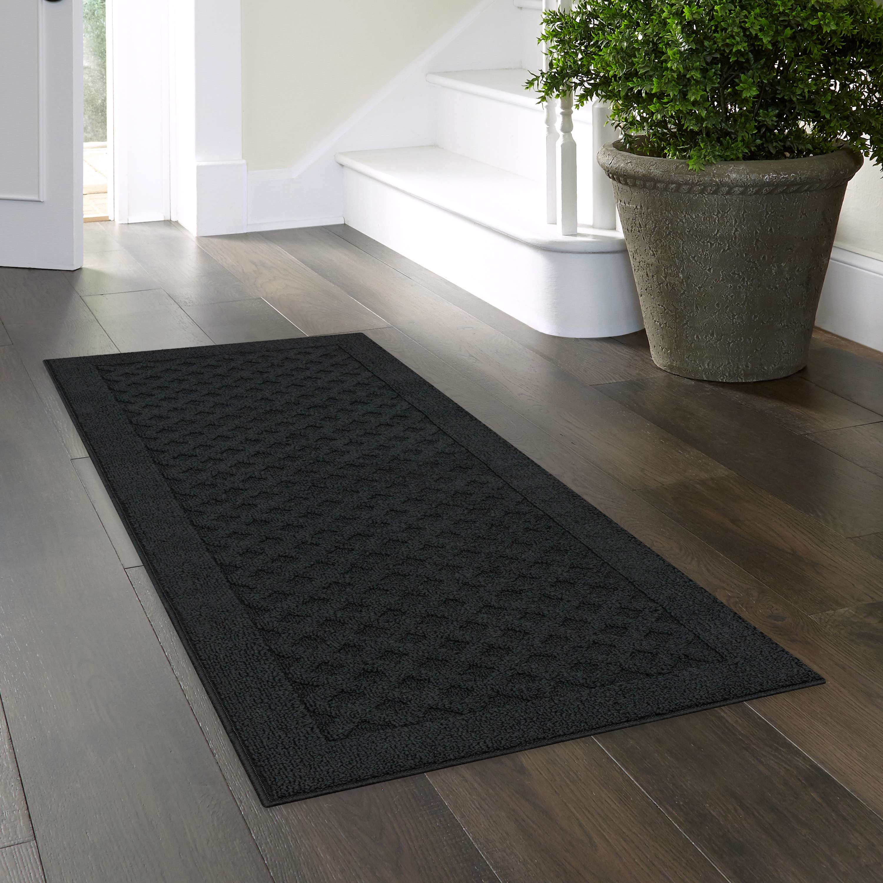 (4 pack) Mainstays Dylan Solid Diamond Olefin Black Indoor Runner Rug, 1'9"x5'