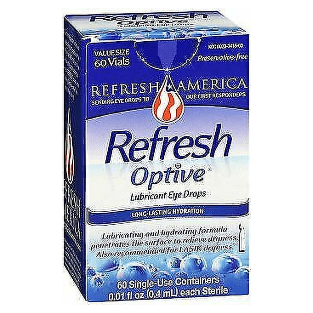 Refresh Optive Lubricant Eye Drops Non-Preserved Tears, 60 Single-Use Containers, 0.01 Oz (0.4 Ml), 6-Pack