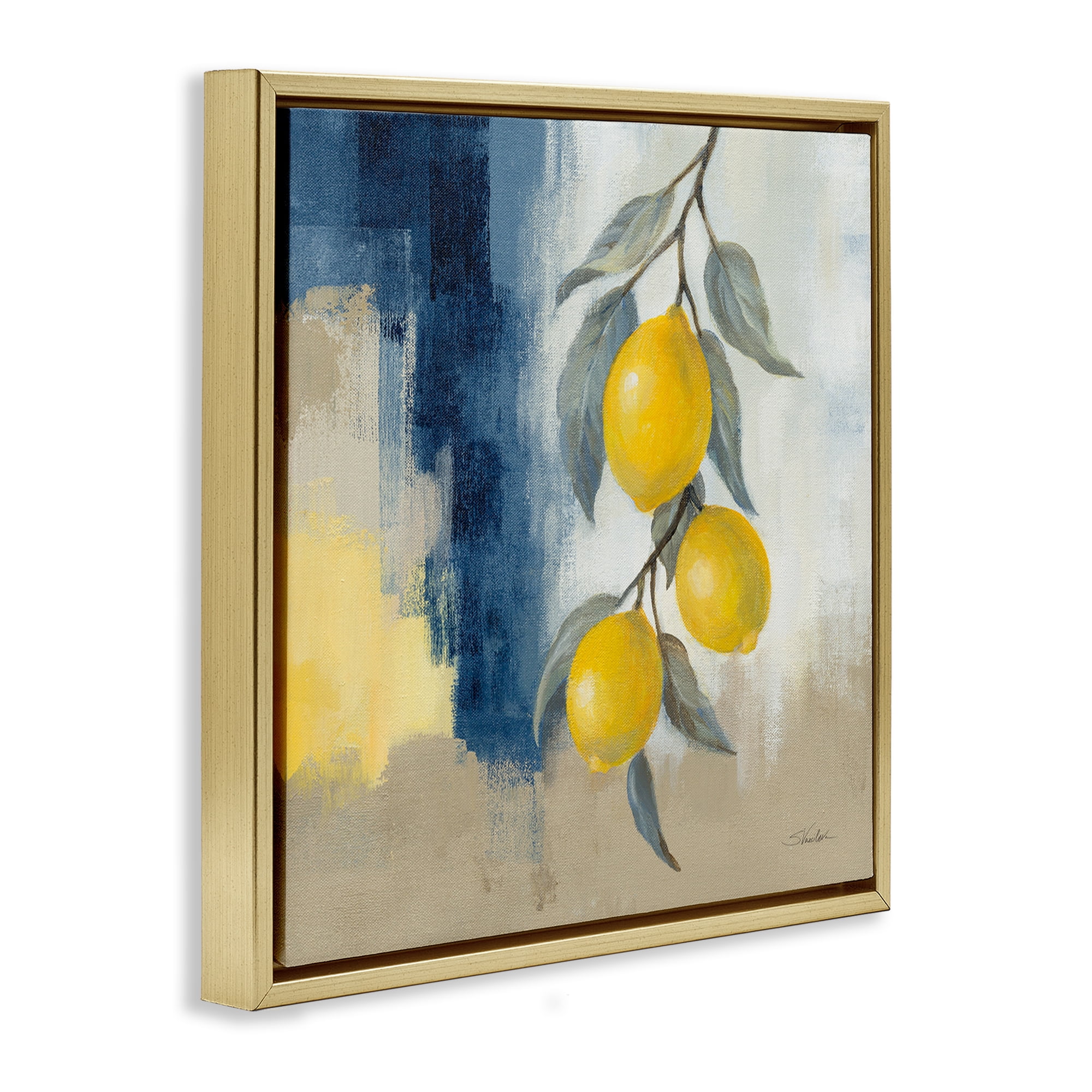 Stupell Industries Kitchen Lemons Hanging Food & Beverage Painting Gold Floater Framed Canvas Art Print Wall Art, 25 x 25