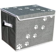 Feline Ruff Large Dog Toys Storage Box. 16" x 12" inch Pet Toy Storage Basket with Lid. Perfect Collapsible Canvas Bin for Cat Toys and Accessories Too! (Gray)