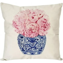 Blue and Pink Floral Pillow Cover 18x18 Inch Chinoiserie Porcelain Ginger Jar Grand Millenial Outdoor Farmhouse Decorations Decorative Throw Pillows Cases for Home Living Room Couch Decor