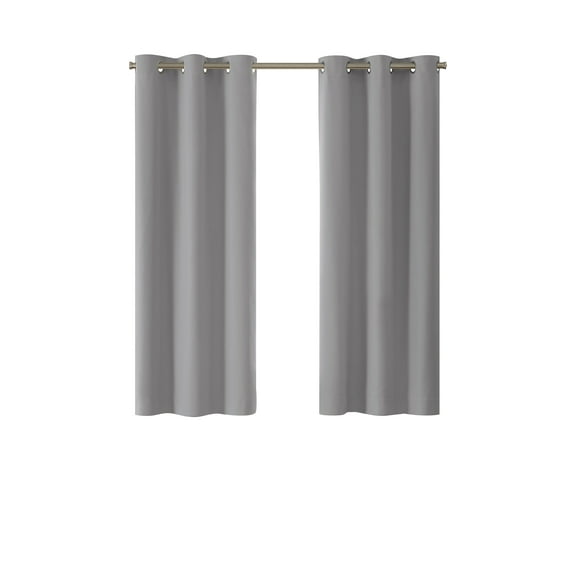 Eclipse Corte Solid Blackout Curtains, Set of 2, 63 Inch Long Blackout Curtains, 37" W x 63" L, Silver