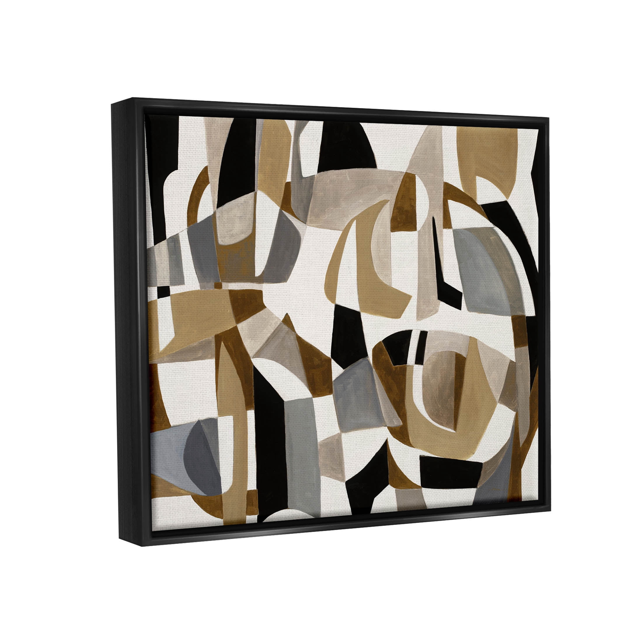 Brown Overlapping Geometric Shapes Abstract Painting Jet Black Framed Art Print Wall Art