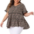 thumbnail image 2 of DARING DIVA Women's Plus V Neck Short Sleeve Floral Babydoll Blouse 3X Black Beige, 2 of 6