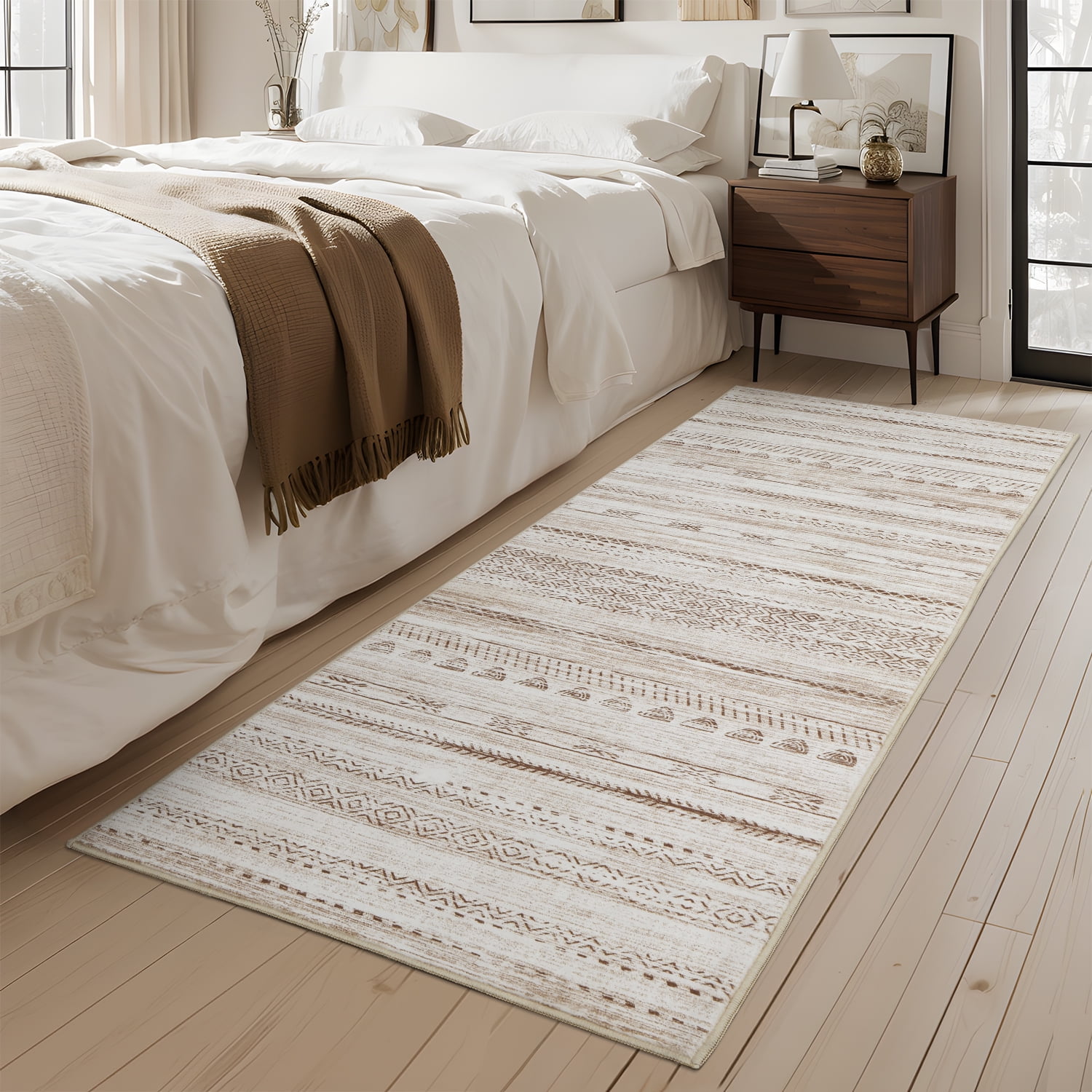 VUNATE 2'x7' Boho Runner Rug Machine Washable Rug Modern Moroccan Soft Carpet Neutral Geometric Distressed Non-Slip Rubber Backing Hallway Runner Rug for Kitchen Entryway Bedroom Laundry Room Brown