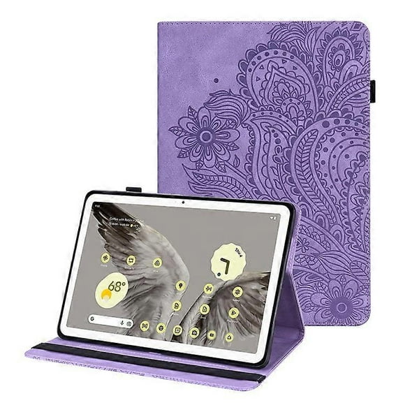 Compatible For Google Pixel Tablet PU Leather Tablet Case Card Holder Pattern Imprinted Protective Cover with Stand Purple