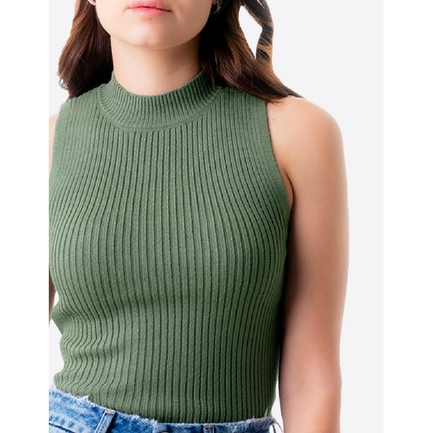 Verde Militar Camisa Cuello De Tortuga Verde Blusa Básica Cuello