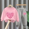 thumbnail image 2 of Tisuna 2 Pieces Outfit Set For Girls Toddler Heart Print Long Sleeve Sweatshirt Elastic Waist Taper Leg Sweatpants Fashion Kids Valentine'S Clothes Set Pink Size 3-4 Years, 2 of 3
