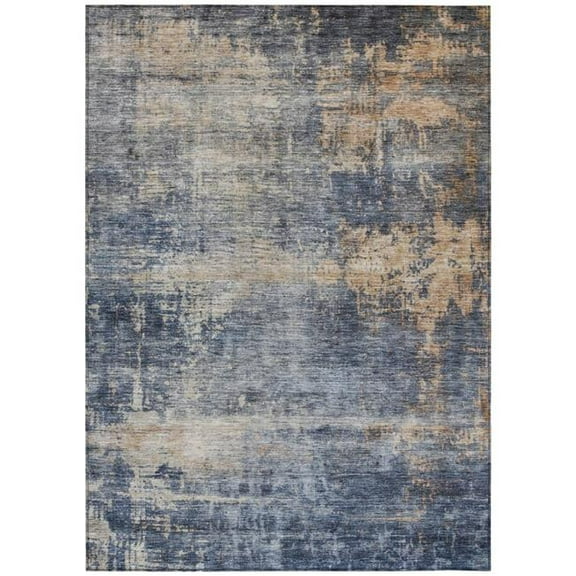 HomeRoots 606141 5 x 8 ft. Denim Blue & Tan Abstract Washable Indoor & Outdoor Rectangle Area Rug