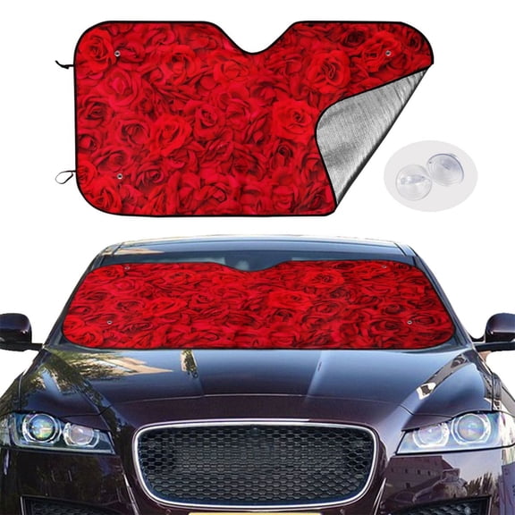 Picia Red Rose Curved Windshield Sunshade Accordion Folding Style Auto Shade for Car Truck SUV Van Blocks UV Ray Sun Visor Protector -Small