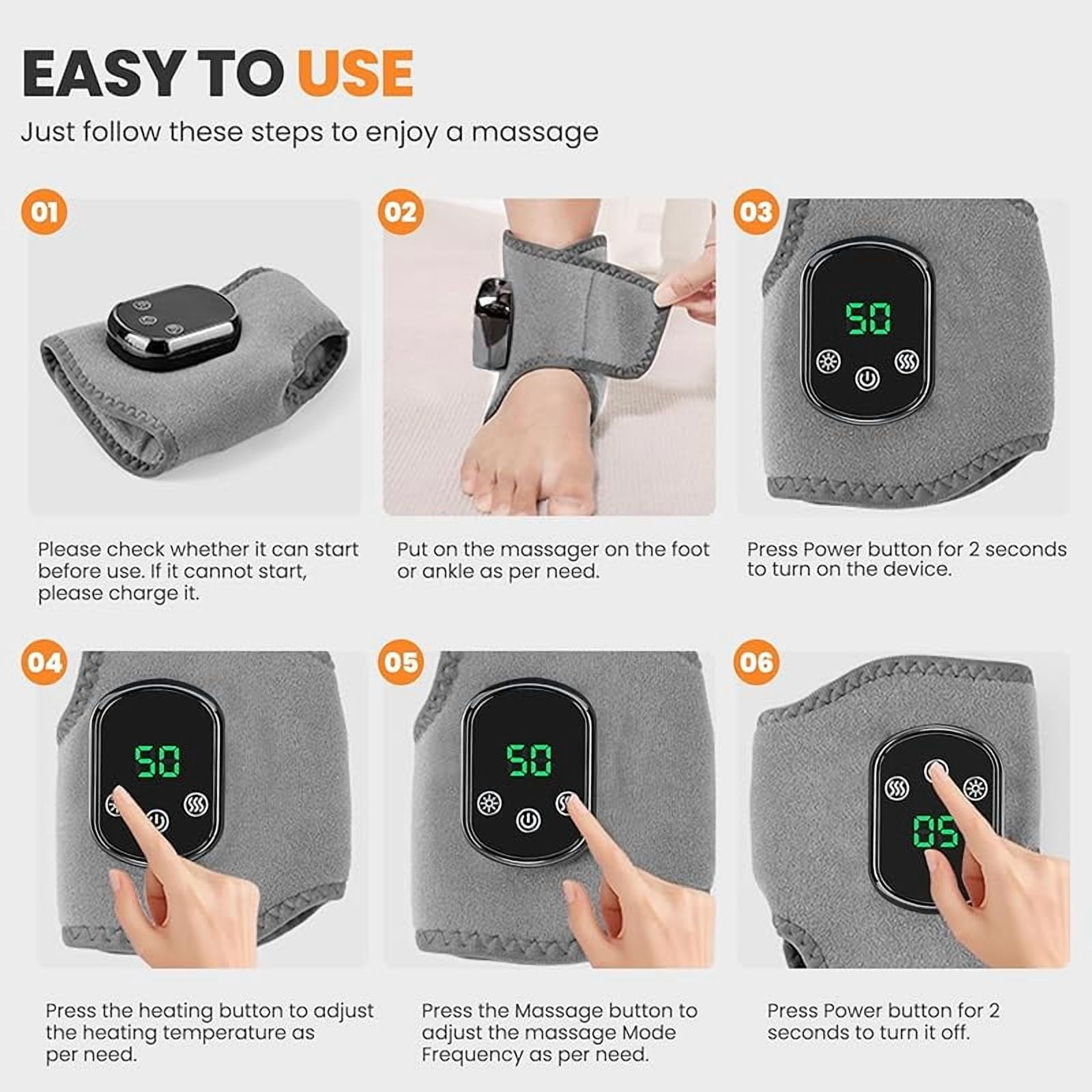 Wrongduck 2-Pack Foot Massager Warming Wrap, 2-in-1 Heated Foot and Ankle Massager with 3 Modes & 4 Heat Levels, Cordless USB Rechargeable Portable Relaxation Wraps