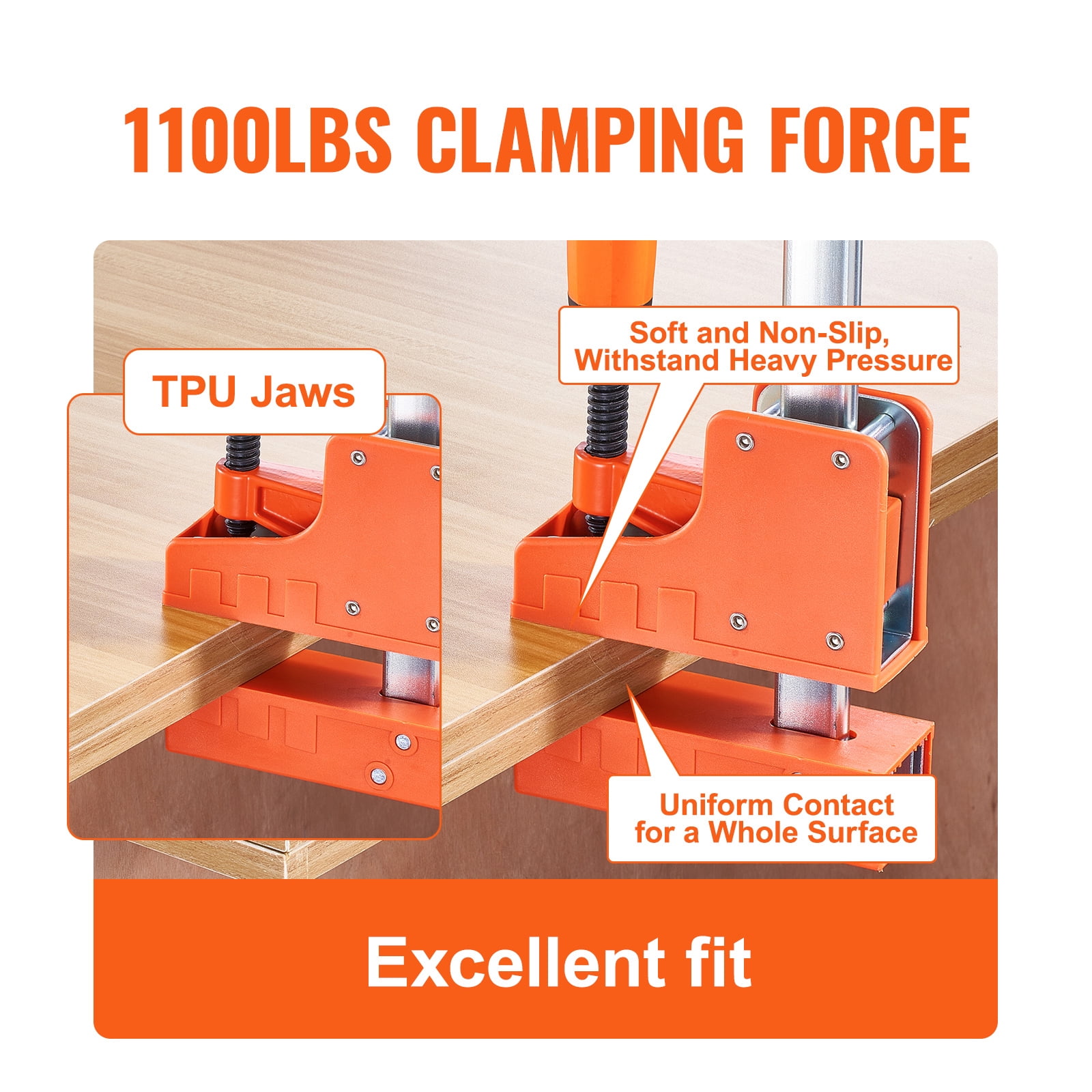 KFFKFF 50" Parallel Bar Clamps, 2-Pack Heavy-Duty F Clamps with 1100 lbs Load Capacity, Durable Plastic and Carbon Steel Construction, Ideal for Woodworking and Metalworking Projects