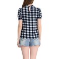 thumbnail image 3 of INSPIRE CHIC Women's Plaid Tie Collar Neck Blouse Retro Short Puff Short Sleeve Shirt Top Black M, 3 of 6