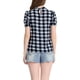 thumbnail image 3 of Blusa de cuello con lazo de cuadros para mujer Inspire Chic, retro, de manga corta abullonada, color negro, talla XL, 3 of 7
