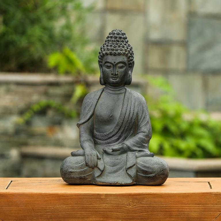 HomeStock Zen Zone Gray Mgo Enlightened Buddha Garden Statue