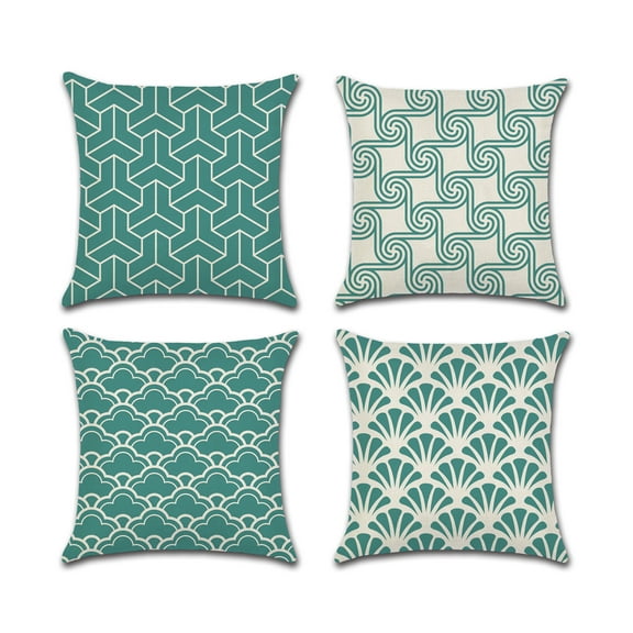 Modern Geometric Pattern Style Cotton Linen Fabric Decorative Indoor / Outdoor Throw Pillow Cover Set 18x18