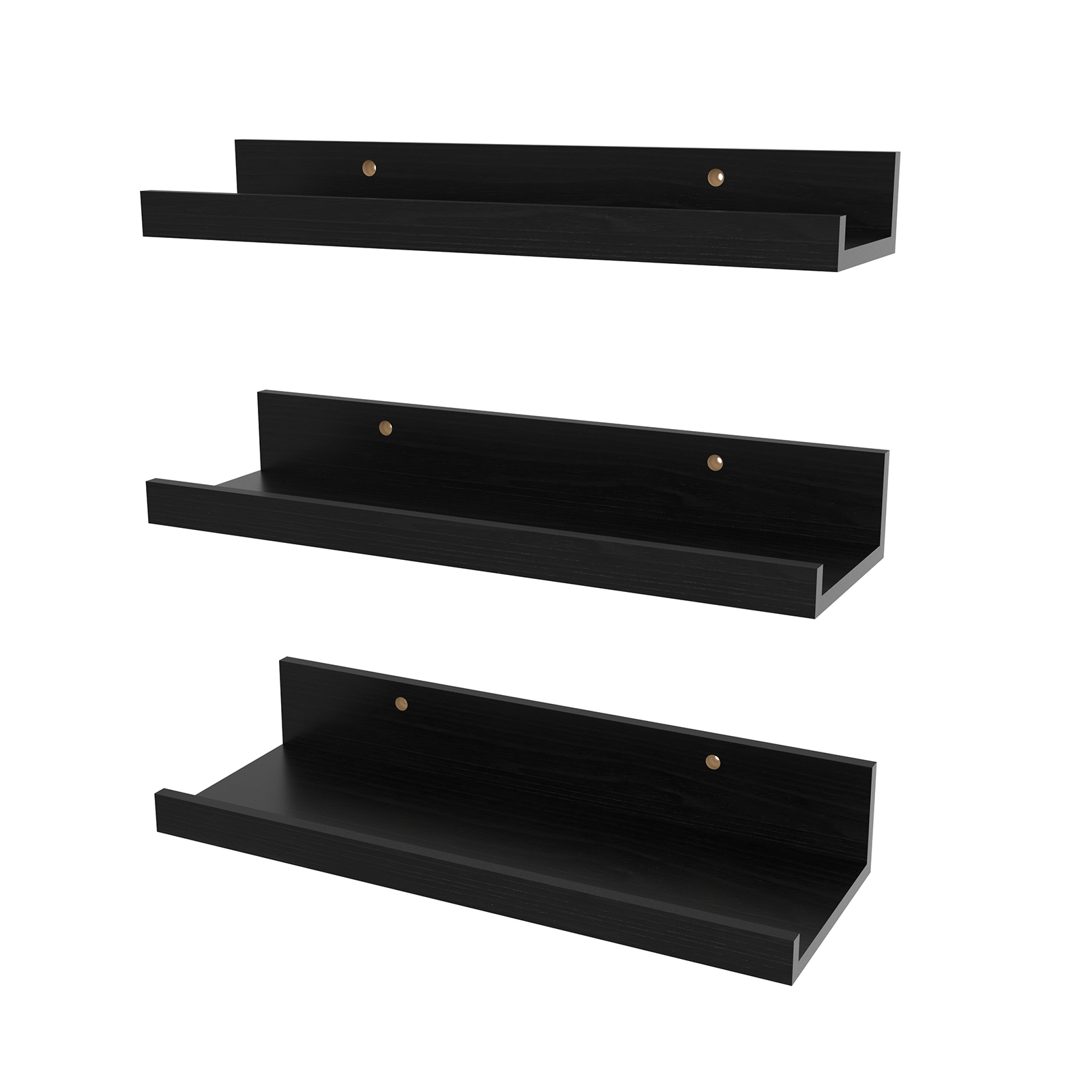 Floating Wall Shelf Set of 3, 15.75" Wall Mounted Shelves for Bedroom Bathroom,Black
