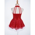 thumbnail image 3 of Venjoe Kids Girls Shiny Sequins Halter-neck Figure Ice Skating Tutu Dress Christmas Snowman Dance Red 14, 3 of 6