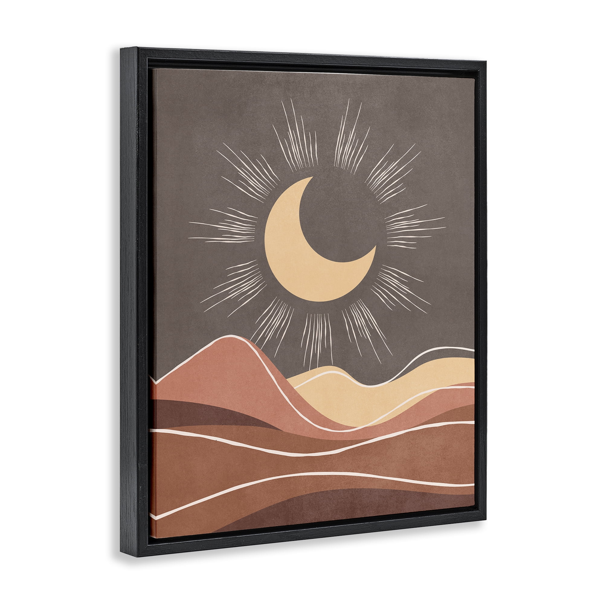 Stupell Industries Boho Moon over Desert Landscape & Nature Painting Black Floater Framed Canvas Art Print Wall Art, 25 x 31