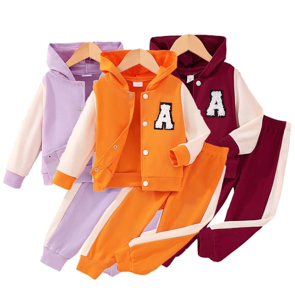 KYAIGUO 2PCS Girls Boys Tracksuit Outfits Clothes 2 T-8 T Long Sleeve Contrast Color Hoodie Sweatshirt Jacket Sweatpants 2 Piece Casual Spring Fall Clothing for Kids Toddler