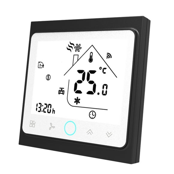 BAC-002ELW Smart WiFi Thermostat for Central Air Conditioning Systems - 4 Pipe Control with Fan Coil & Valves, Fireproof PC+ABS Shell (Black & White), Capacitive Touch Buttons, Backlit Display,