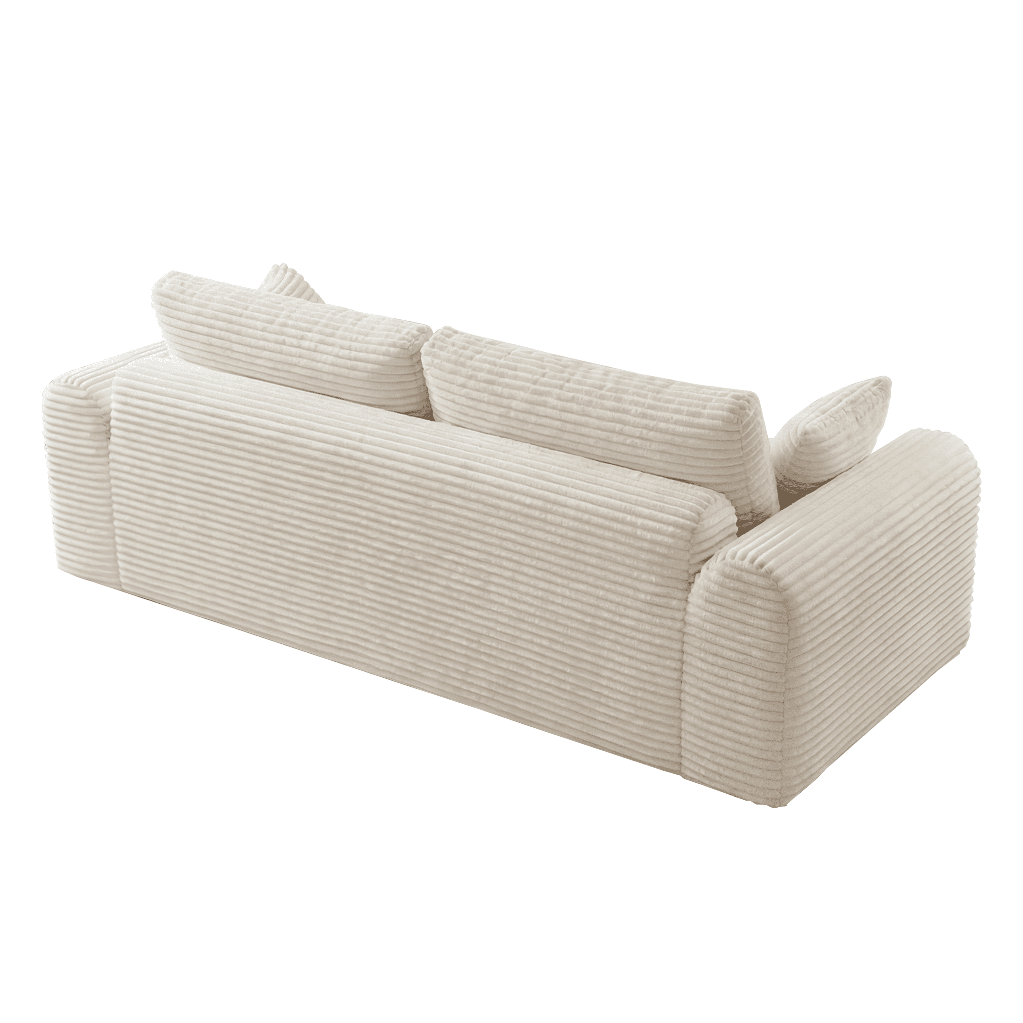 3 Seater Couch, Corduroy Boneless Couch for Living Room with Deep Seat, 86.6 Inch Cloud Sofa with 2 Pillows, Upholstered Floor Sofa in A Box Vacuum Compressed No Assembly, White