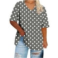 thumbnail image 2 of HOMBOM Trendy Women Shirts Gray Plus Size Loose Short Sleeve Polka Dot V Neck Blouse 5XL, 2 of 5