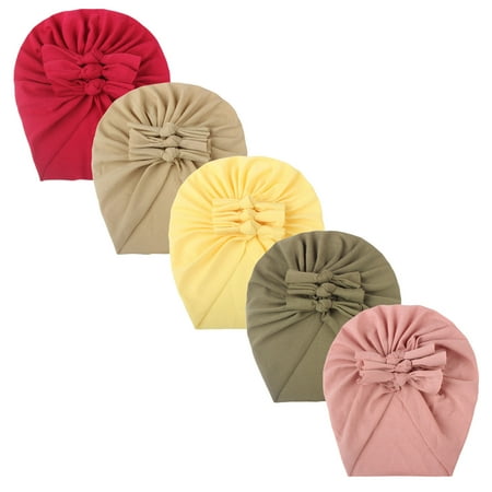 

〖TOTO〗Baby Hats Caps Toddler Kids Baby Girl Solid Bow Knotted Hat Cap Beanie Headwear Accessories 5Pc