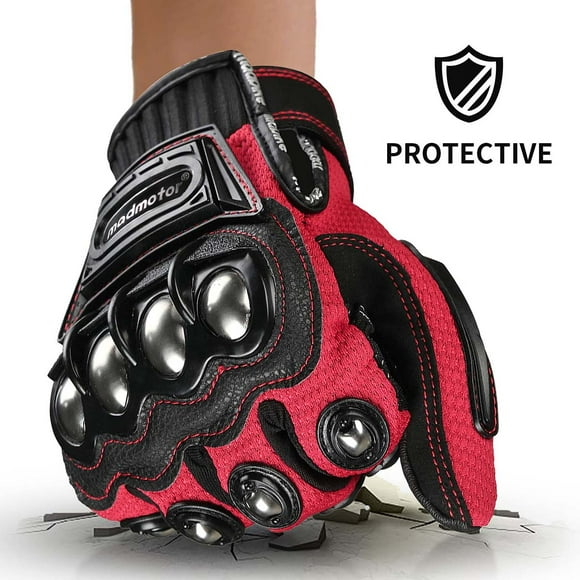 MADMOTOR Guante de Exterior Acero Nudillo Motocicleta Deportes de Motor Carreras Guantes de Seguridad Textiles - Rojo XXL 1 Par