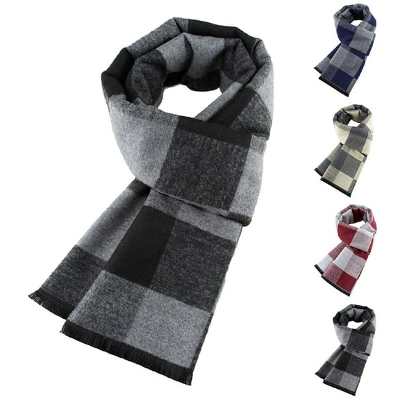 Mens Winter Warm Long Soft Scarf Plaid Tassel Scarf for Men Soft Classic Scarves，Unisex Classic Warm Thickened Brushed Scarf Scarf