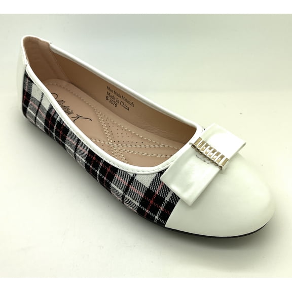 Plaid with Solid Toe Tip Ballerina Flats