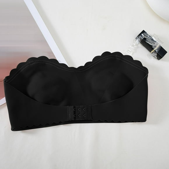 TACILIP Strapless Bras for Women Push Up Bandeau Bra Wireless Seamless Bralettes Front Buckle Comfortable Tube Bra with Clear Strap