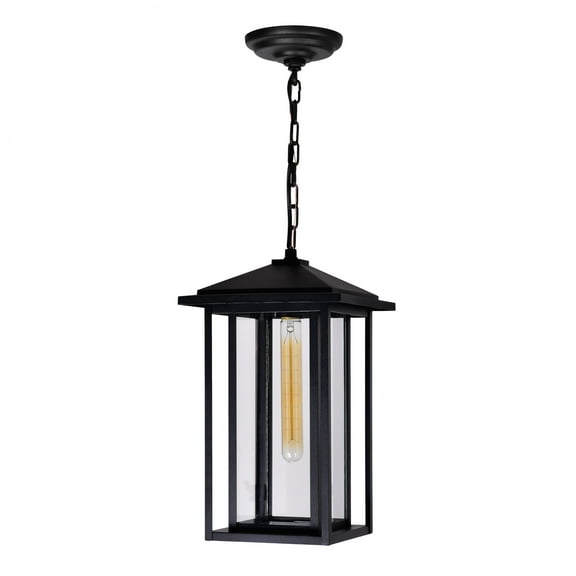 CWI Lighting Crawford 1 Light Farmhouse Metal Outdoor Hanging Light in Black